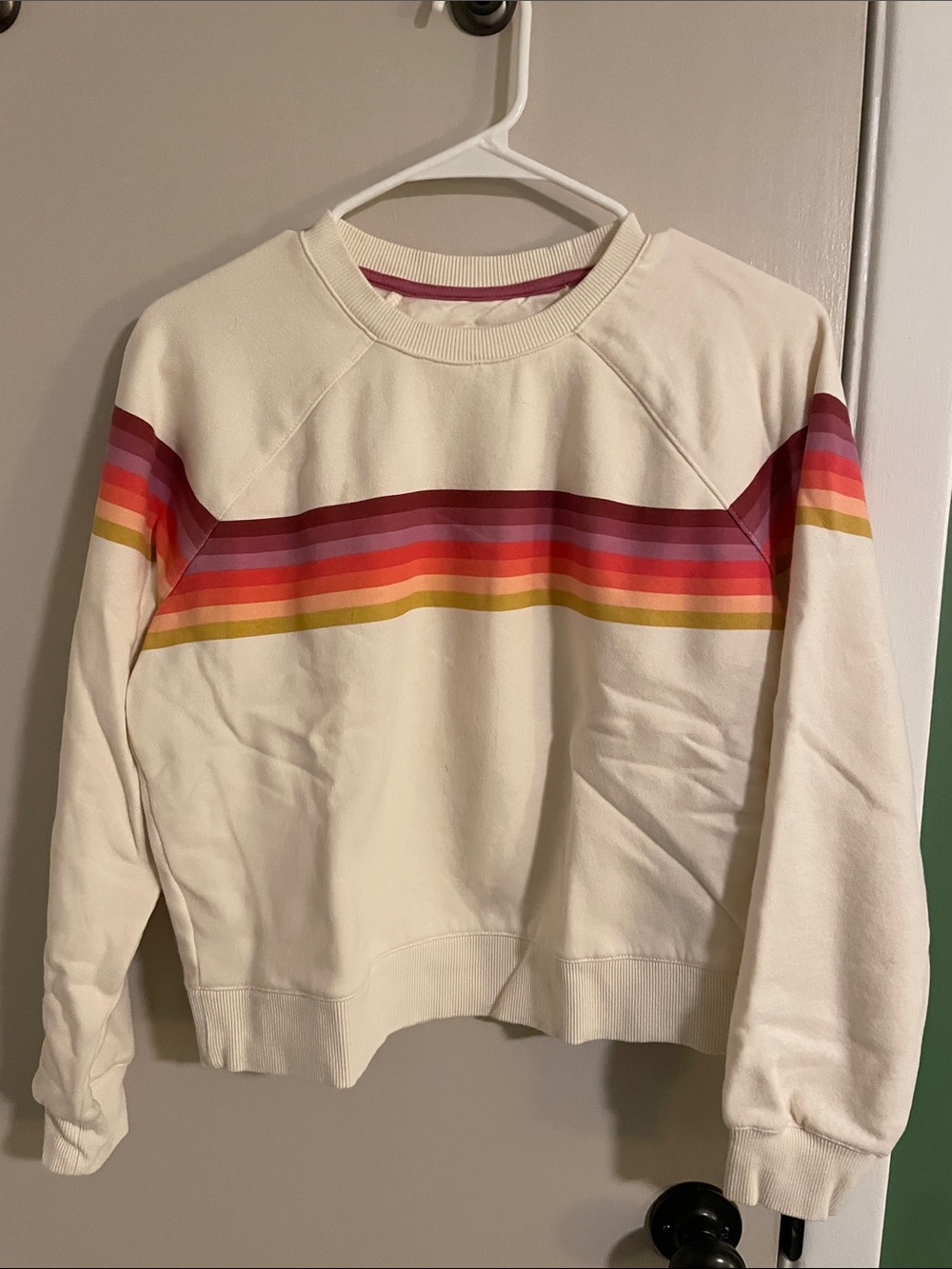 Marine Layer Cream Rainbow Stripe Crewneck Sweater